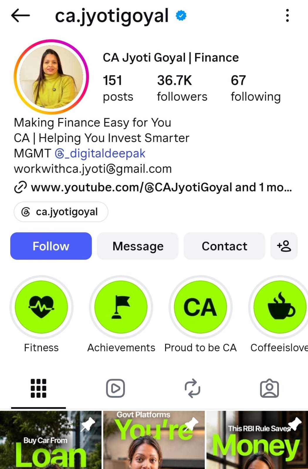 CA Jyoti Goyal — Instagram growth with Orgix Media